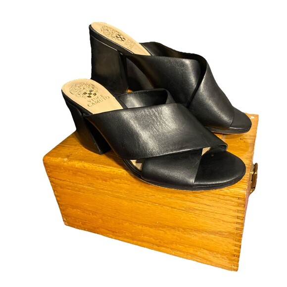 Vince Camuto VP-Levey Leather Mules Slip Ons  9m Black Open Toe‎ - Picture 1 of 8